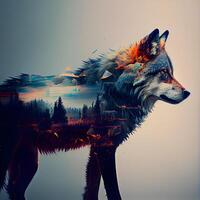 Digital Illustration of a Wolf in a Digital Artwork. 3D Rendering, Image photo