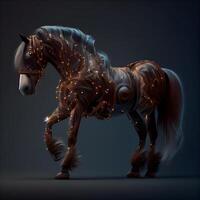 caballo con un negro melena. 3d hacer en un oscuro fondo, ai generativo imagen foto