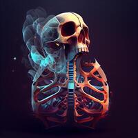 humano esqueleto con livianos y huesos. 3d ilustración. médico fondo., ai generativo imagen foto