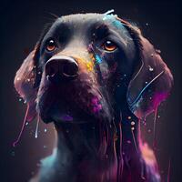 Portrait of a Labrador Retriever with colorful paint splashes., Image photo