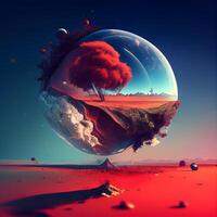 abstract landscape with planet and trees. 3d render illustration., Image photo