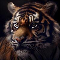 Portrait of a tiger on a dark background. Toned., Image photo