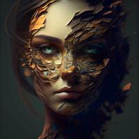 3d illustration of a beautiful woman with golden make-up., Image photo