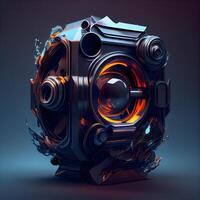 Futuristic powerful speaker on a dark background. 3d rendering, Image photo