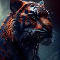 Portrait of a tiger on a dark background. Fire effect., Image photo