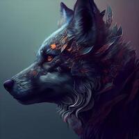 fantasía retrato de un lobo con rojo ojos. digital cuadro., ai generativo imagen foto