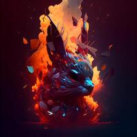 illustration of a rabbit in the fire. Fire and flames., Image photo