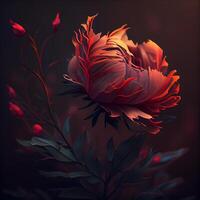 hermosa rojo peonía flor en oscuro fondo, Clásico tonificado, ai generativo imagen foto