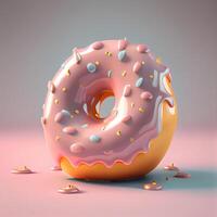Donut with pink glaze and sprinkles. 3d rendering, Ai Generative Image photo