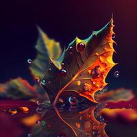 Autumn leaves with water drops on a dark background. 3d illustration, Image photo