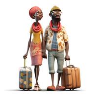 Young African couple with a suitcase. Isolated on white background., Ai Generative Image photo