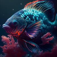 Tropical fish on a dark background. 3D illustration., Image photo