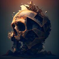 3d ilustración de un humano cráneo y resumen geométrico formas terminado grunge fondo, ai generativo imagen foto