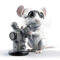 White mouse with a microscope. Isolated on a white background., Image photo