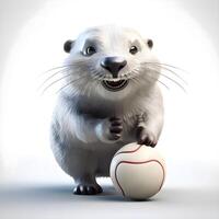 3d representación de un linda dibujos animados blanco oso con un baloncesto aislado en blanco fondo, ai generativo imagen foto