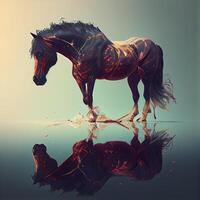 Horse in the water. Illustration on a gray background., Image photo