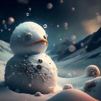 Snowman in the snow. Christmas background. 3D illustration., Image photo