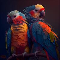 Beautiful colorful macaw parrots isolated on black background. Tropical birds., Image photo