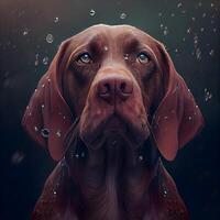 Dog with drops of water on a black background. Digital painting., Image photo