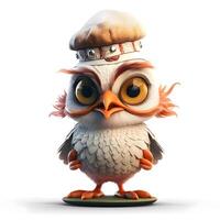 Owl with cap isolated on a white background. 3d illustration, Image photo