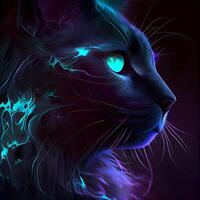 Fantasy Cat with Blue Eyes. Abstract Background. 3D Illustration., Image photo