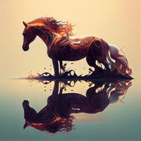 caballo en el agua con reflexión. 3d hacer ilustración., ai generativo imagen foto