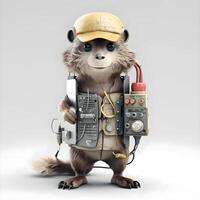 3d illustration of a cat in a construction helmet and overalls, Image photo