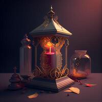3d ilustración de magia libro con iluminado vela y magia poción, ai generativo imagen foto