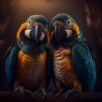 Beautiful macaws are sitting on a branch. Toned., Image photo