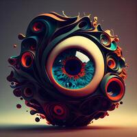 ojo en surrealista estilo. 3d ilustración. 3d representación., ai generativo imagen foto