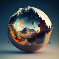Abstract background with planet and mountains. 3d illustration. Elements of this image furnished by NASA, Image photo
