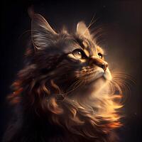 Portrait of a Maine Coon cat on a black background., Image photo