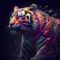 Sketch of a tiger with fire effect. Colorful illustration, Image photo