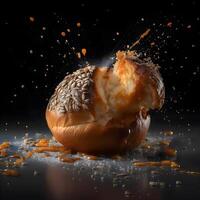 Freshly baked croissant with sesame seeds on dark background, Image photo