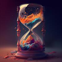 Hourglass with fire inside. Concept of time passing. 3d rendering, Image photo