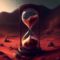 Hourglass on desert background. Time concept. 3D Rendering, Image photo
