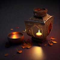 Indian festival Diwali background with burning diya, selective focus, Image photo
