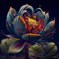 Macro closeup of beautiful water lily flower, digital artwork for creative graphic design, Image photo