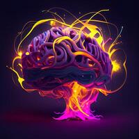 Neon brain on black background. illustration. Eps 10., Image photo