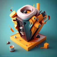 Abstract 3d illustration of a powerful speaker with a speaker in the center., Image photo