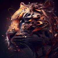 Fantasy portrait of a leopard with a fire effect. 3D rendering, Image photo
