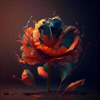 hermosa rojo flor en un oscuro antecedentes. 3d representación, 3d ilustración., ai generativo imagen foto