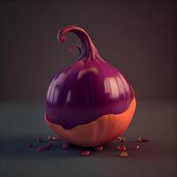 3d render of a red onion on a dark background. The concept of Halloween., Image photo