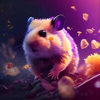 Hamster in the forest. 3D illustration. Vintage style., Image photo