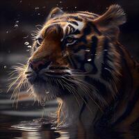 Tiger in water. Wildlife scene with beautiful tiger. Digital painting., Image photo