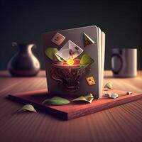 3d ilustración de jugando tarjetas terminado oscuro antecedentes con viñeta, ai generativo imagen foto