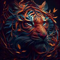 Tigre con un floral ornamento en el antecedentes. 3d representación, ai generativo imagen foto