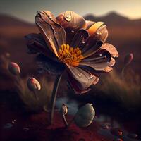 amapola flor en el desierto. 3d representación, 3d ilustración., ai generativo imagen foto