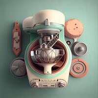 3d rendering of a blender in a retro style on a green background, Image photo
