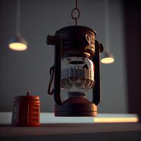 Lantern in the dark room. 3d render illustration., Image photo
